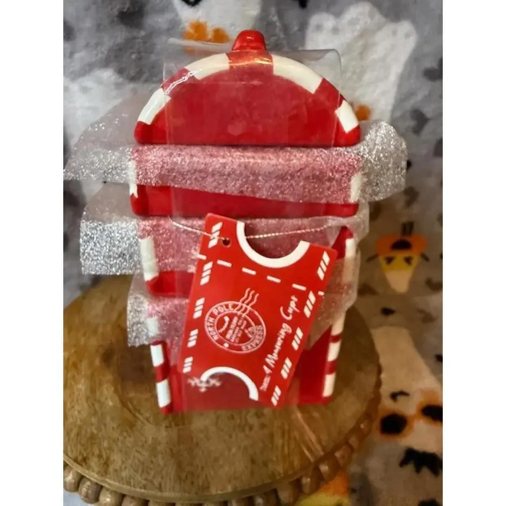Letters to Santa Stackable Ceramic Measuring Cups Set Holiday NIP